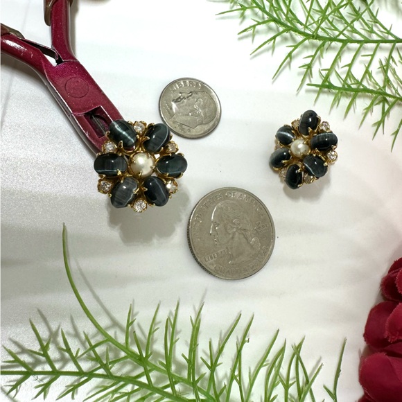 NEW⚜️Gray Moonstone & Pearl Earrings - Picture 6 of 7